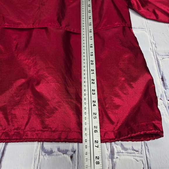 Vintage Eddie Bauer Red Shiny Nylon Hooded Windbreaker Rain Jacket  Mens Sz L - Picture 10 of 10